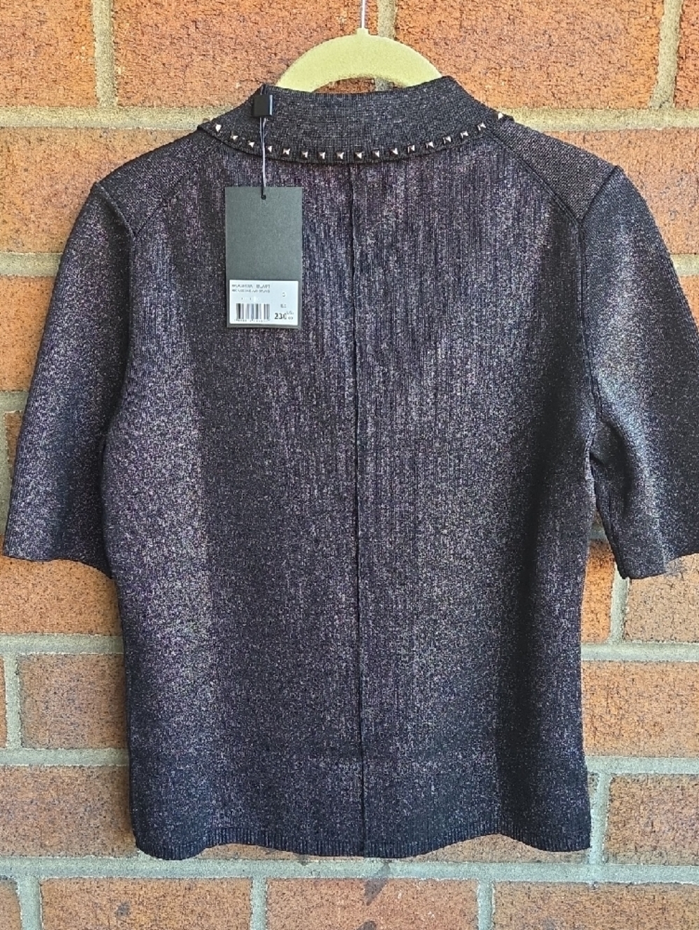 The Kooples Shimmer Knit Studded Polo Top - Picture 6 of 9